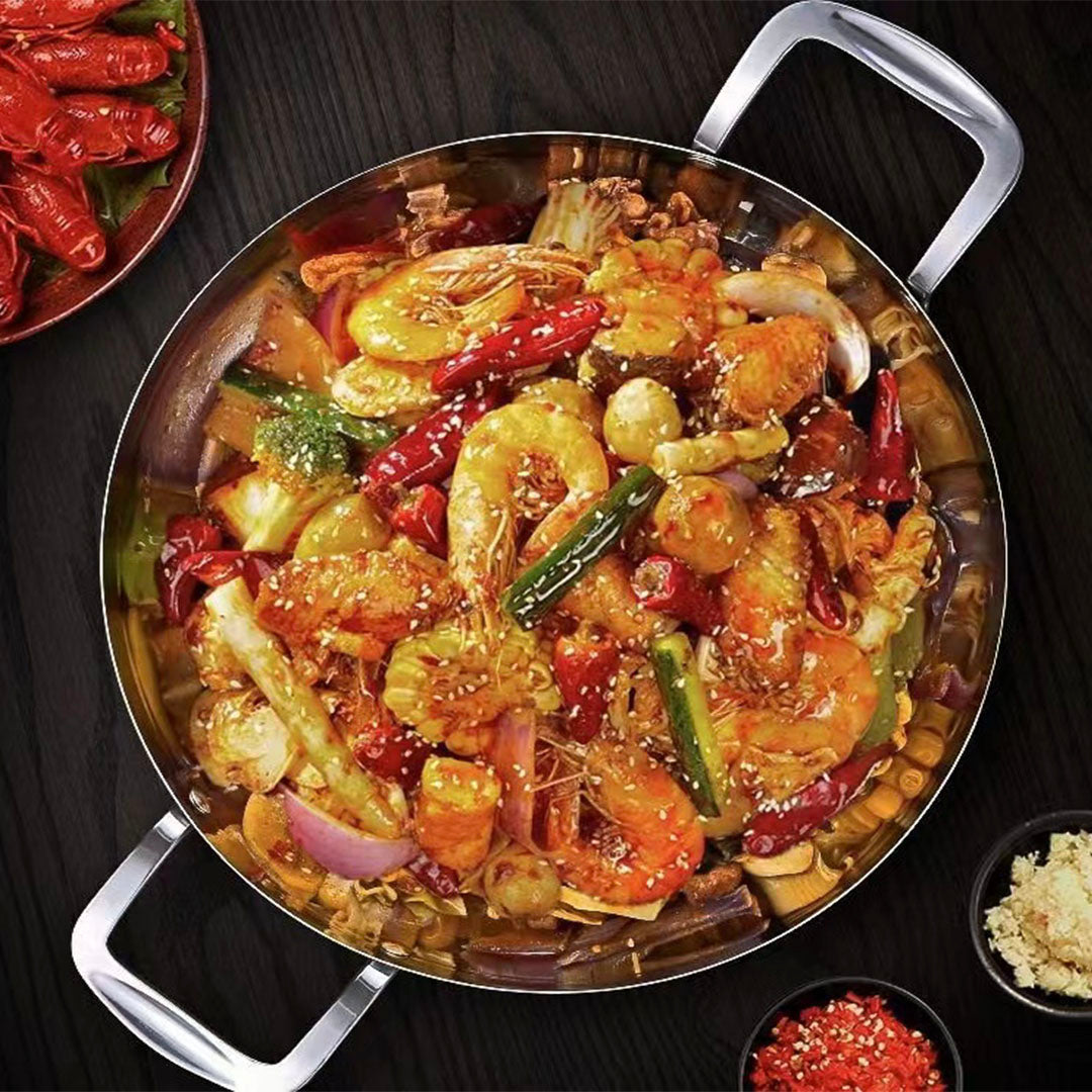 Soga 32cm Flat Base Seafood Dry Pot in Elegant Silver Finish with Durable for kitchen Essential • LUZ-VICSoupPot27