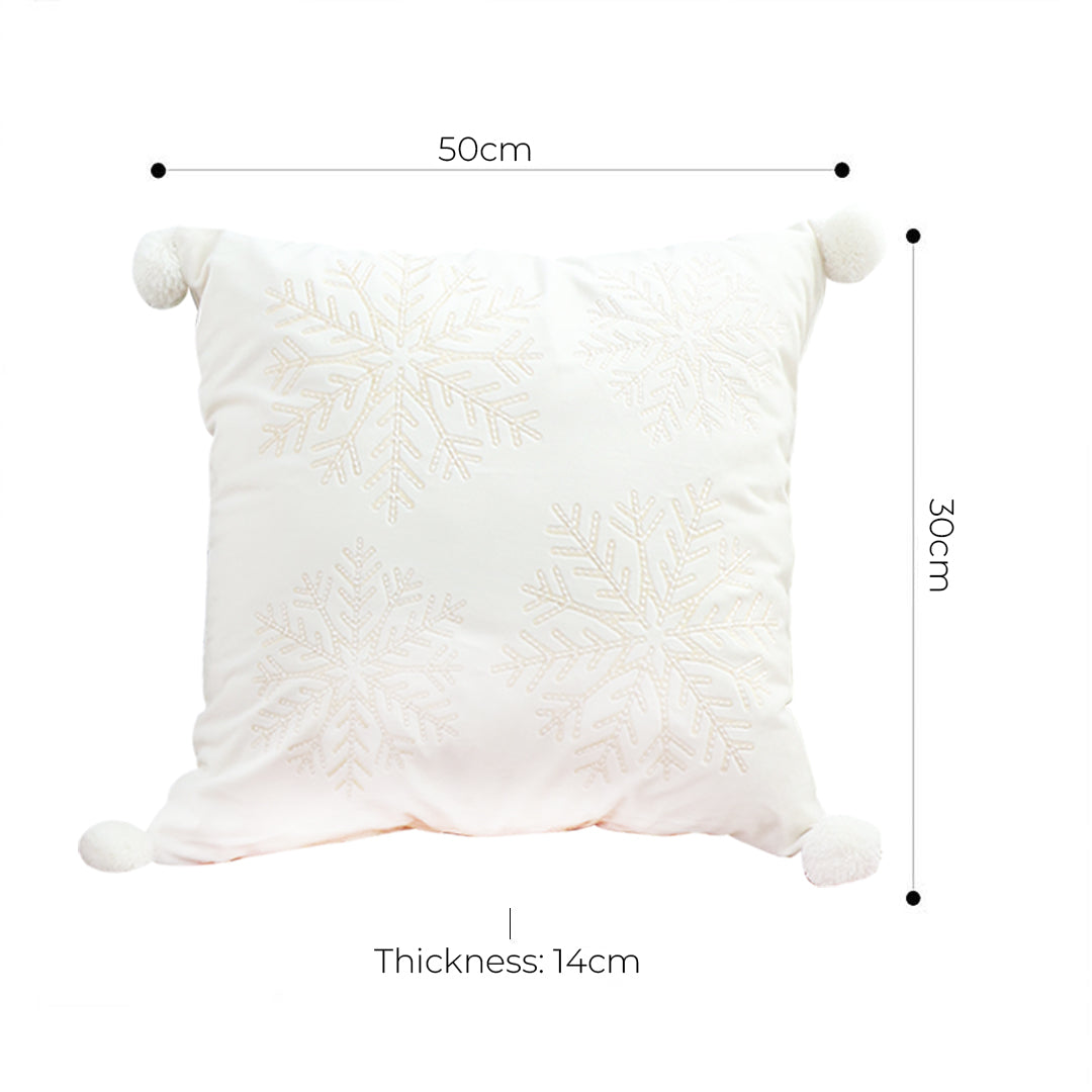 SOGA 45cm Throw Pillow  White Soft Plush Cushion Christmas Snowflake Ball Square For festive Holiday LUZ-FrenchCushion267