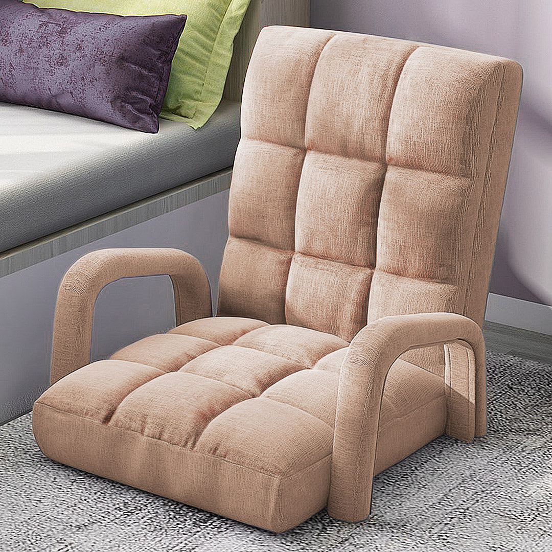 SOGA 2X Foldable Lounge Cushion Adjustable Floor Lazy Recliner Chair with Armrest Khaki • LUZ-LoungeArmKhakiX2