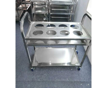 SOGA 2X 2 Tier Stainless Steel 8 Compartment Kitchen Seasoning Car Service Trolley Condiment Holder Cart Spice Bowl • LUZ-FoodCart1209X2