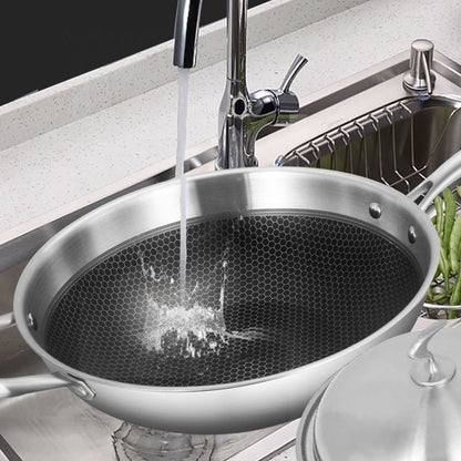 SOGA 2X 18/10 Stainless Steel Fry Pan 34cm Frying Pan Top Grade Textured Non Stick Interior Skillet with Helper Handle and Lid • LUZ-TRIFPS34X2