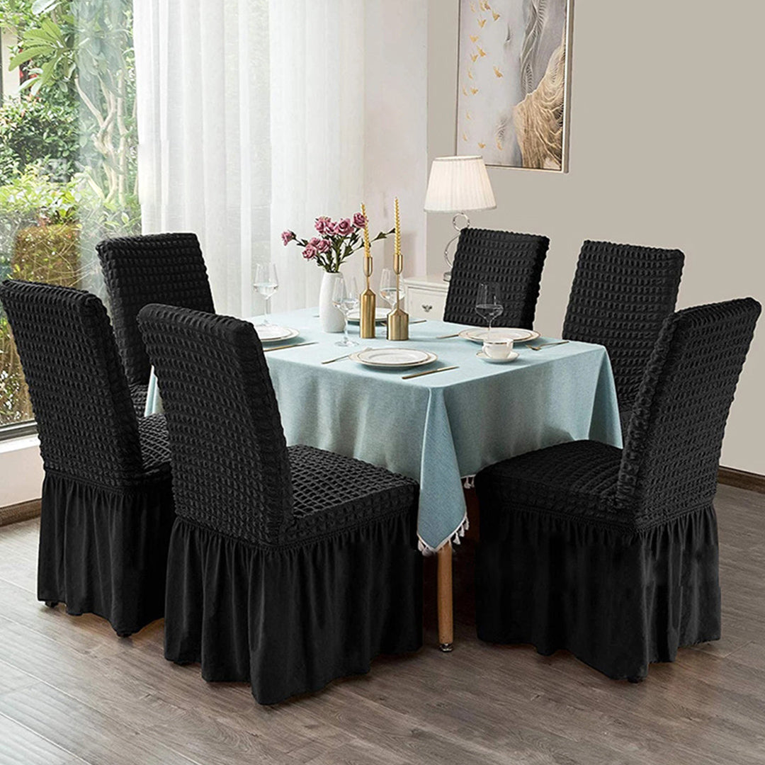 SOGA Black Chair Cover Seat Protector with Ruffle Skirt Stretch Slipcover Wedding Party Home Decor • LUZ-Chaircov26F