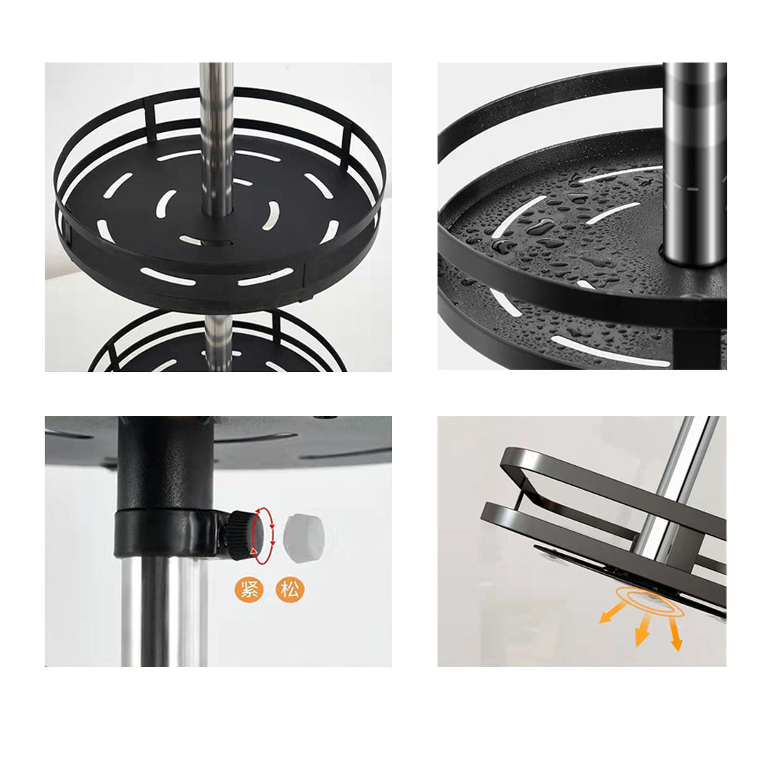 SOGA 2X 3 Tier Steel Black Round Rotating Multi-Function Kitchen Portable Storage Spice Seasoning Kitchen Countertop Organiser Shelf • LUZ-KitchenXY051X2