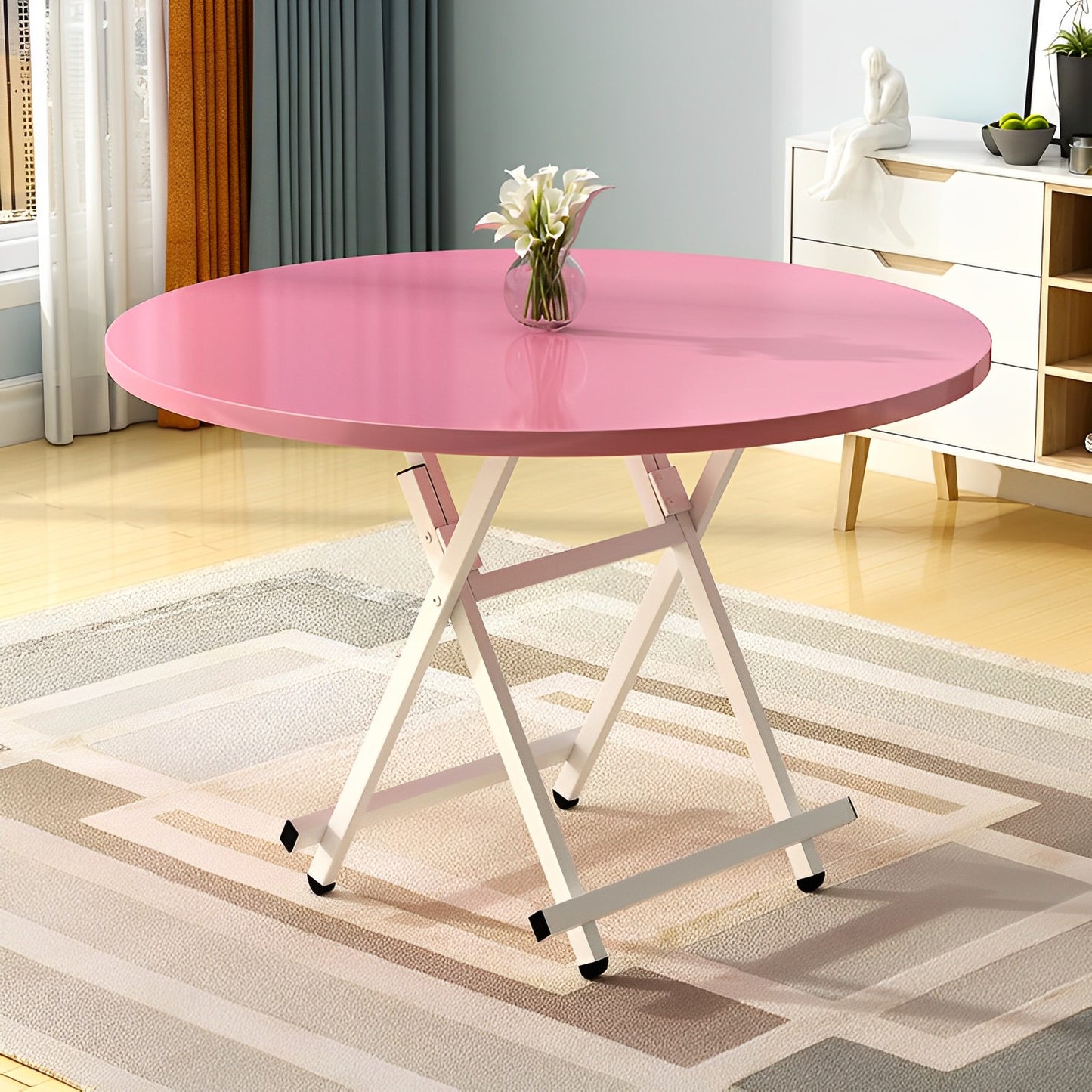 SOGA Pink Dining Table Portable Round Surface Space Saving Folding Desk Home Decor • LUZ-TableRD726