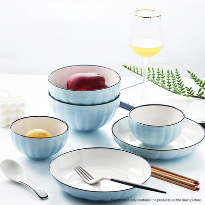 SOGA Blue Japanese Style Ceramic Dinnerware Crockery Soup Bowl Plate Server Kitchen Home Decor Set of 7 • LUZ-BowlG302
