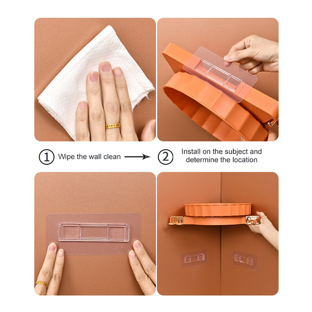 SOGA 2X Orange 360 Degree Wall-Mounted Rotating Bathroom Organiser Corner Vanity Rack Toilet Adhesive Storage Shelf • LUZ-BathA009X2