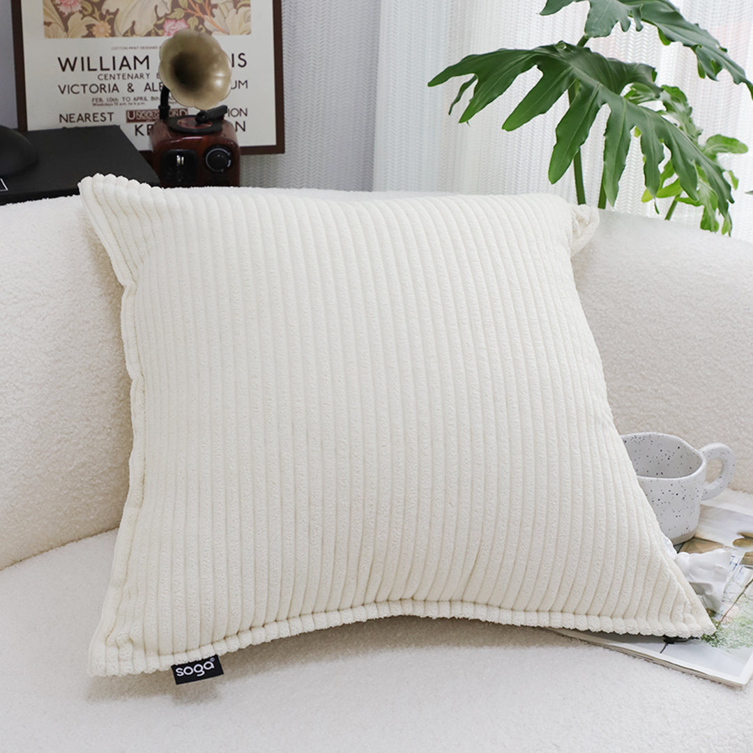 SOGA 50cm Beige Throw Pillow Warm Wabi-sabi Striped Corduroy Square For Home Decor • LUZ-FrenchCushion344