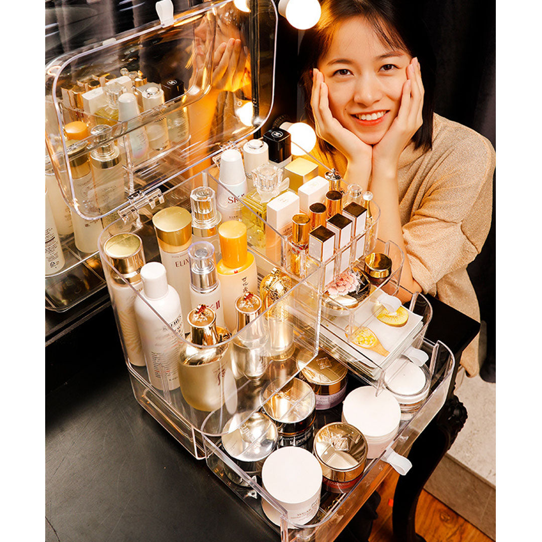 SOGA Transparent Cosmetic Storage Box Clear Makeup Skincare Holder with Lid Drawers Waterproof  Dustproof Organiser LUZ-BathC107