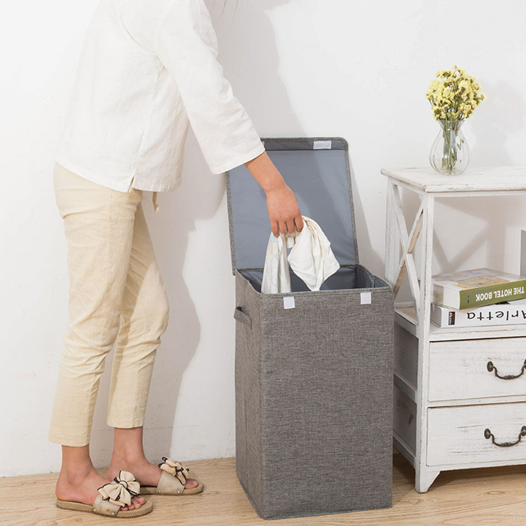 SOGA 2X Grey Large Collapsible Laundry Hamper Storage Box Foldable Canvas Basket Home Organiser Decor • LUZ-SBox102X2