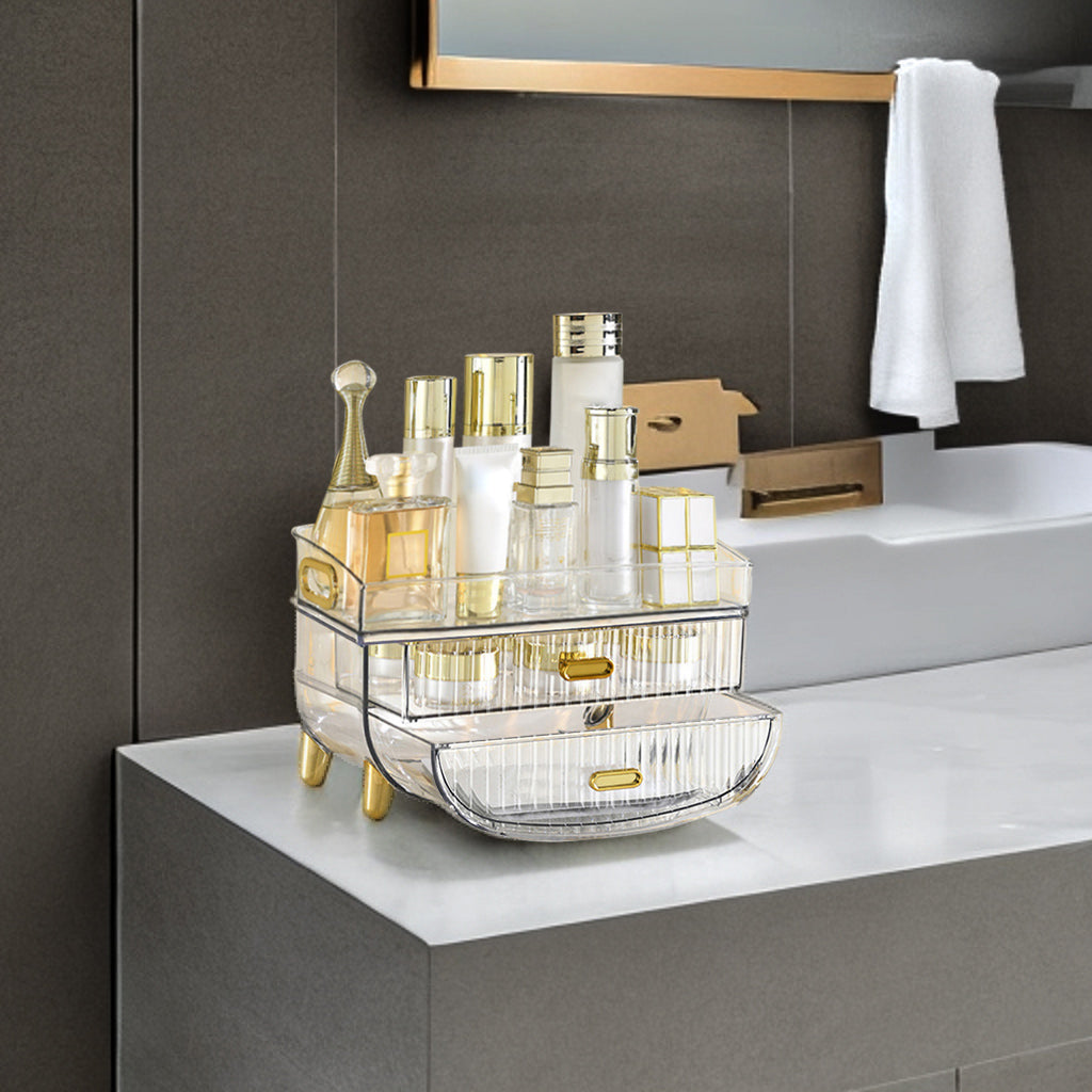 SOGA 2X 3 Tier Transparent Multifunctional Countertop Cosmetic Storage Makeup Skincare Holder Jewelry Cabinet Bathroom Desk Drawer Vanity Organiser • LUZ-BathC123X2