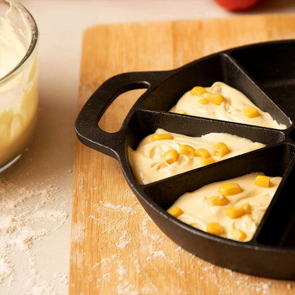 SOGA 21.5CM Round Cast Iron Baking Wedge Pan Cornbread Cake 8-Slice Baking Dish with Handle • LUZ-ZPai017