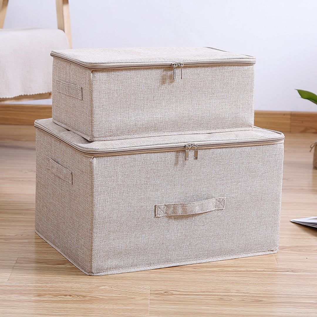 SOGA 2X Beige Large Portable Double Zipper Storage Box Moisture Proof Clothes Basket Foldable Home Organiser • LUZ-SBox024X2