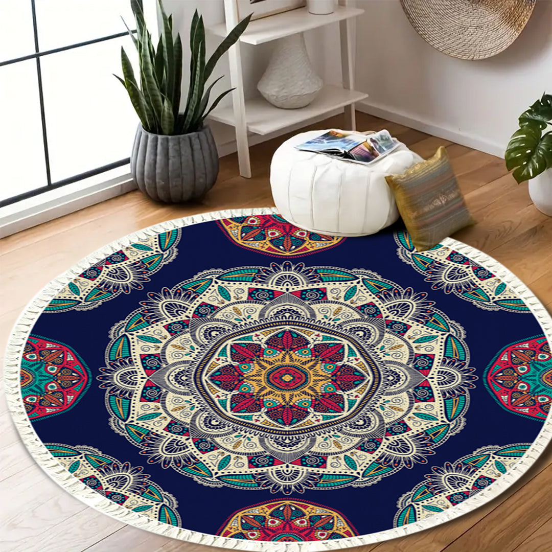 SOGA 2X 90cm Round Rug Bohemian Circle Area Rug with Bohemian Geometric Pattern, Anti-slip Doormat, Home Decor • LUZ-CarpetRAG6X2