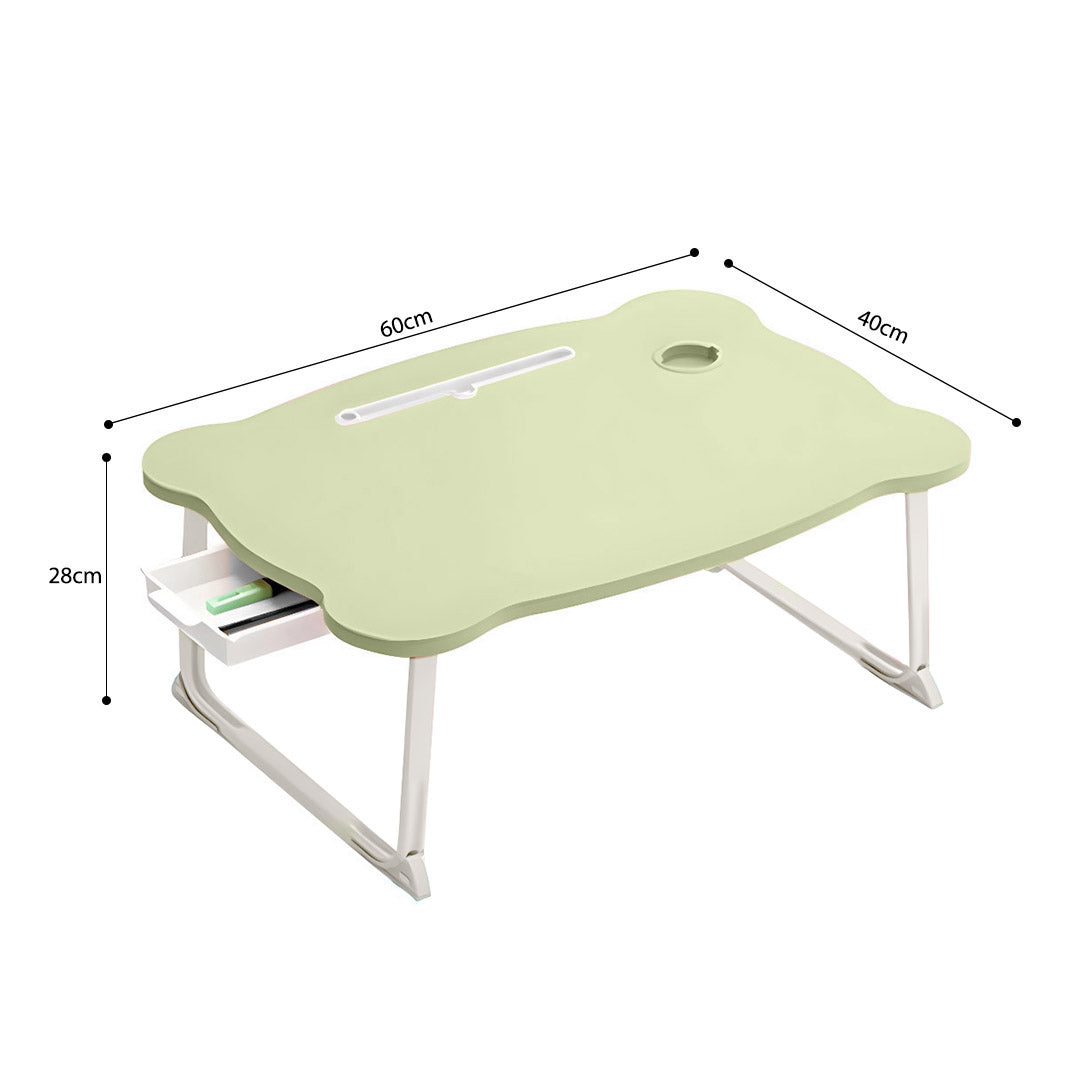 SOGA Green Portable Bed Table Adjustable Folding Mini Desk With Mini Drawer and Cup-Holder Home Decor • LUZ-BedTableM668
