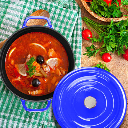 SOGA 2X Cast Iron 24cm Enamel Porcelain Stewpot Casserole Stew Cooking Pot With Lid Blue • LUZ-Stewpot24cmBlueX2