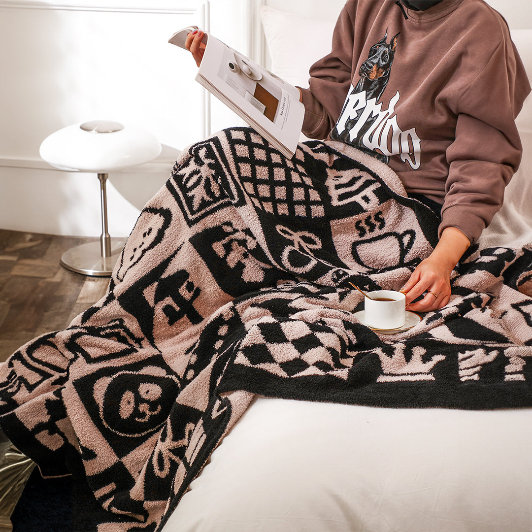 SOGA 2X 130x160cm Throw Blanket  Black and White New Year Limited Edition Peace and Joy Plush Cozy • LUZ-Blanket934X2