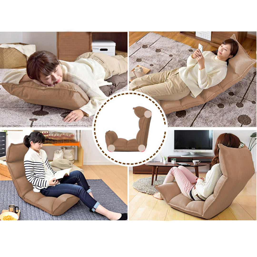 SOGA Foldable Tatami Floor Sofa Bed Meditation Lounge Chair Recliner Lazy Couch Khaki • LUZ-LoungeLeatherKhaki