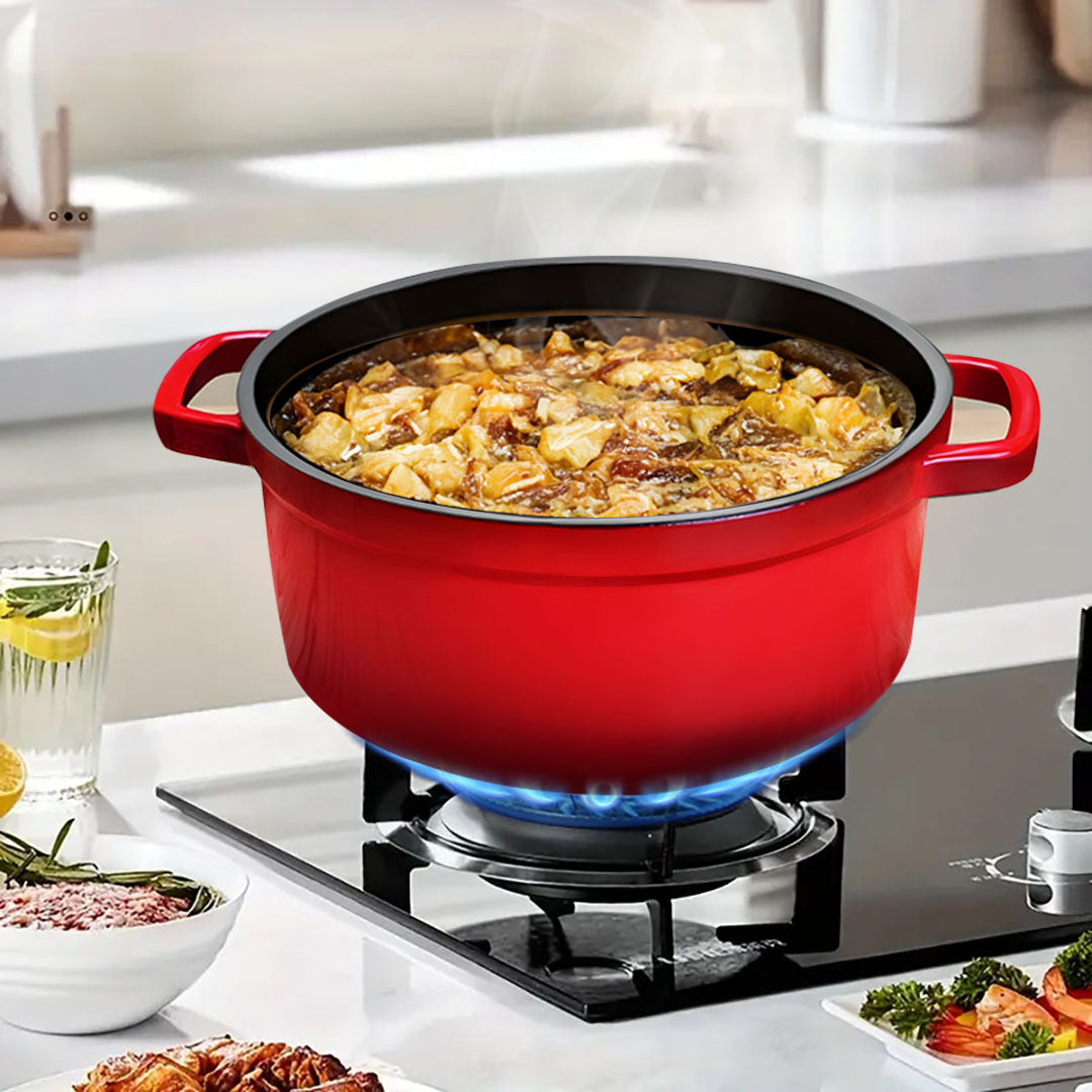 SOGA 2X Cast Iron 26cm Enamel Porcelain Stewpot Casserole Stew Cooking Pot With Lid Red • LUZ-Stewpot26cmRedX2