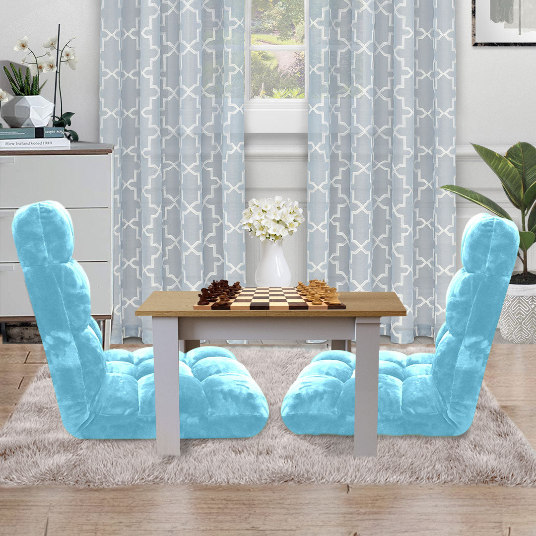 SOGA 4X Floor Recliner Collapsible Lounge Sofa Couch Folding Chair Cushion Light Blue • LUZ-LoungechairLightBlueX4