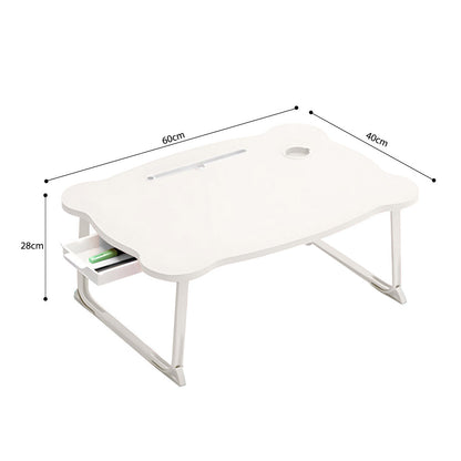 SOGA White Portable Bed Table Adjustable Folding Mini Desk With Mini Drawer and Cup-Holder Home Decor • LUZ-BedTableM666
