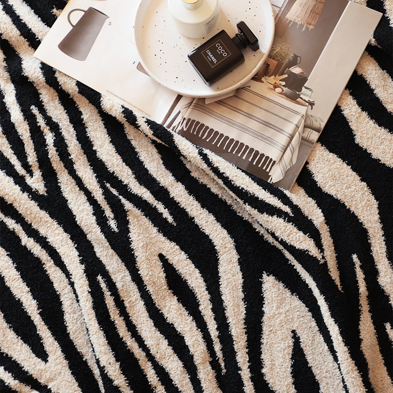 SOGA 130x170cm Throw Blanket Black and White Soft Zebra Print Half Fleece Casual Stylish Cozy • LUZ-Blanket931
