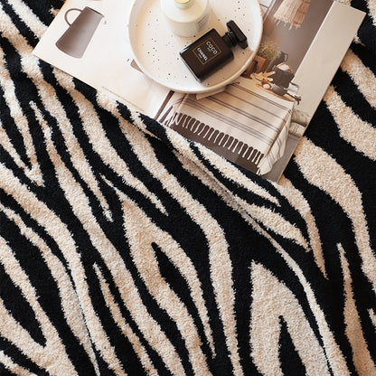 SOGA 130x170cm Throw Blanket Black and White Soft Zebra Print Half Fleece Casual Stylish Cozy • LUZ-Blanket931