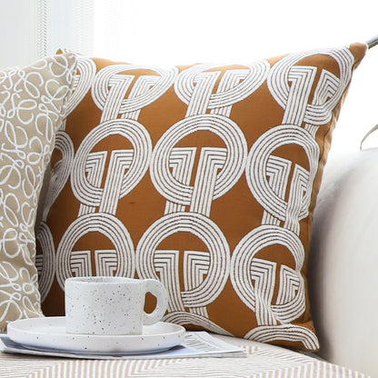 SOGA 50cm Throw Pillow Brown Circular Chain Jacquard  Decorative Square for Home Decor • LUZ-FrenchCushion335