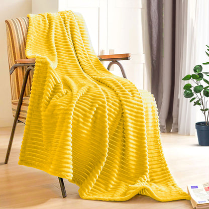 SOGA Yellow Throw Blanket Warm Cozy Striped Pattern Thin Flannel Coverlet Fleece Bed Sofa Comforter • LUZ-Blanket314