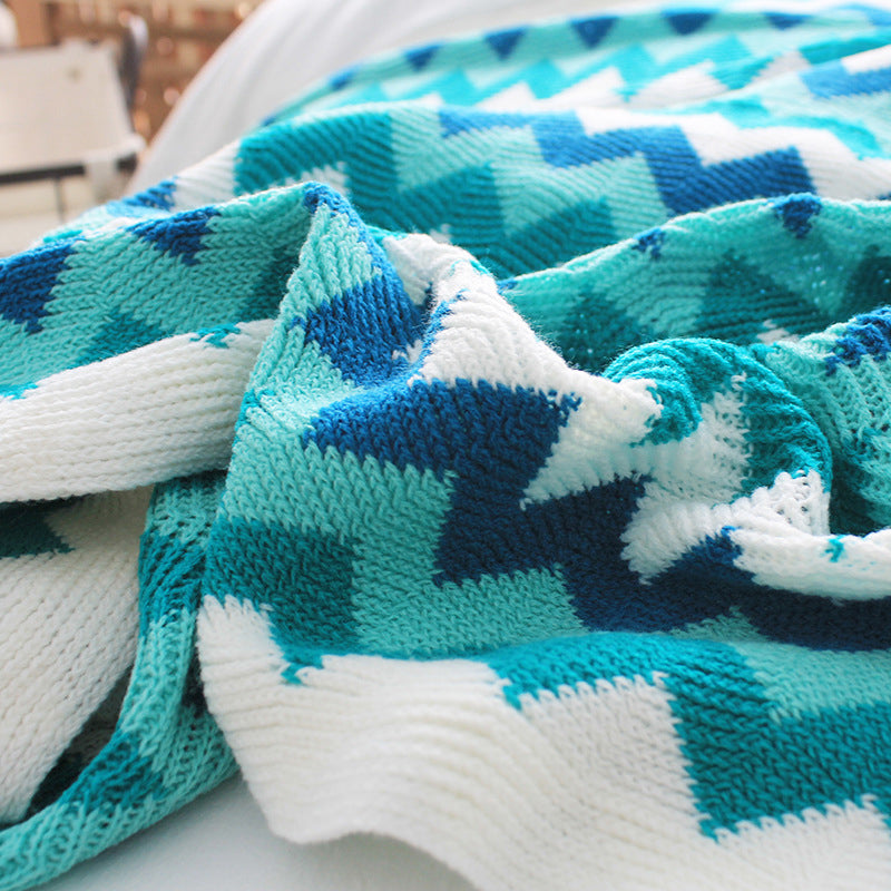 SOGA 2X 170cm Blue Zigzag Striped Throw Blanket Acrylic Wave Knitted Fringed Woven Cover Couch Bed Sofa Home Decor • LUZ-Blanket919X2