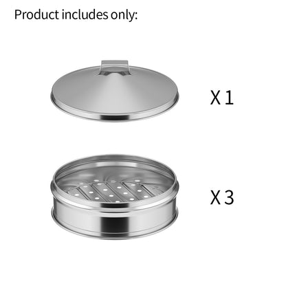 SOGA 2X 3 Tier Stainless Steel Steamers With Lid Work inside of Basket Pot Steamers 28cm • LUZ-Steamer28CM2321-3X2