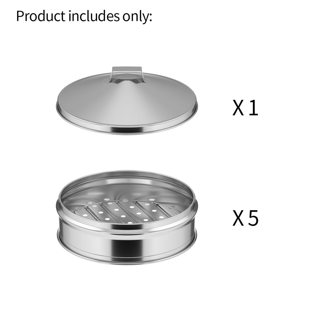 SOGA 2X 5 Tier Stainless Steel Steamers With Lid Work inside of Basket Pot Steamers 22cm • LUZ-Steamer22CM2319-5X2