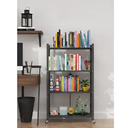 SOGA 2X 4 Tier Steel Black Foldable Display Stand Multi-Functional Shelves Portable Storage Organizer with Wheels • LUZ-KitchenXY029BLKX2