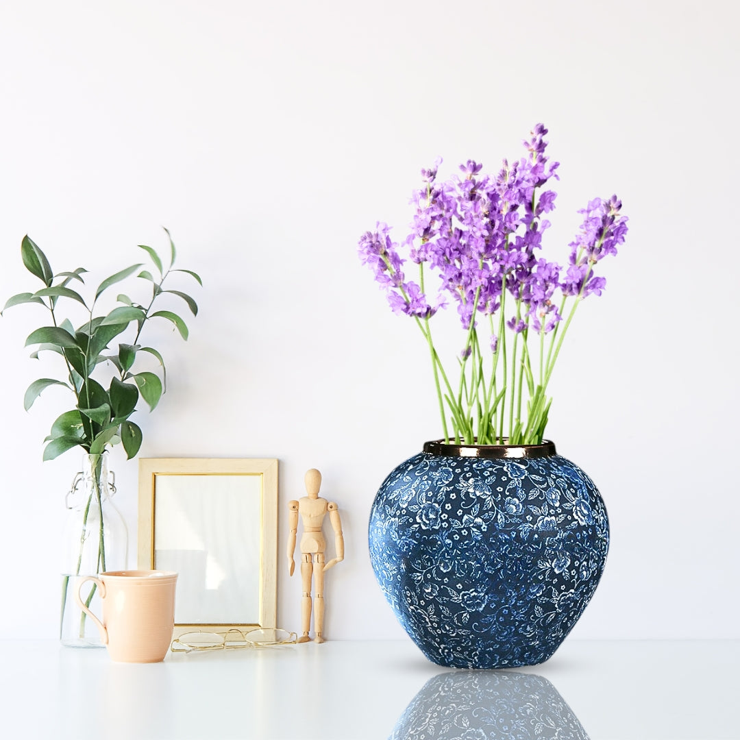 SOGA 21x22cm Blue with White Mini Floral Small Ceramic Flower Vase Elegant Living Room Home Decor • LUZ-Vase822
