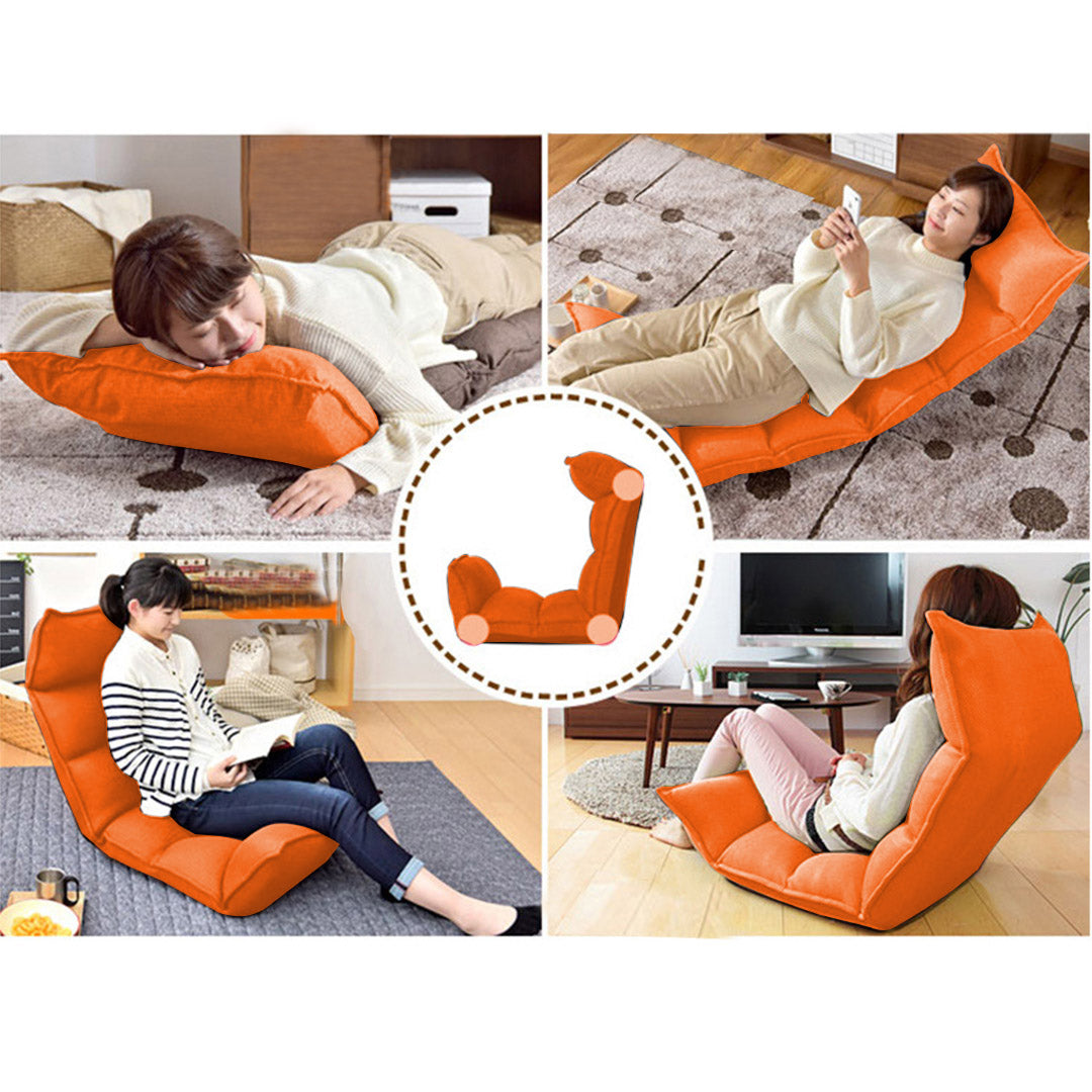 SOGA 4X Foldable Tatami Floor Sofa Bed Meditation Lounge Chair Recliner Lazy Couch Orange • LUZ-LoungeLeatherOrangeX4