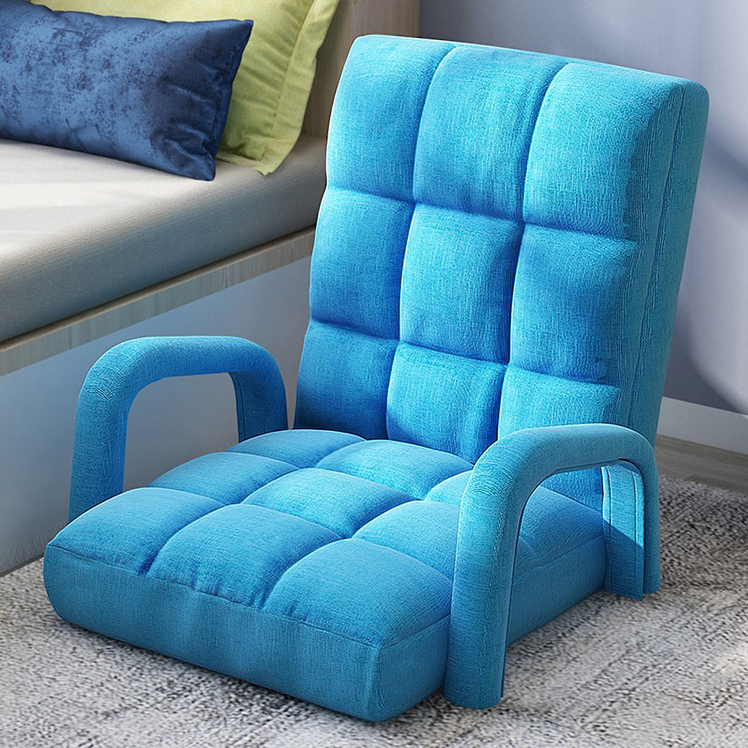 SOGA  Foldable Lounge Cushion Adjustable Floor Lazy Recliner Chair with Armrest Blue • LUZ-LoungeArmBlue