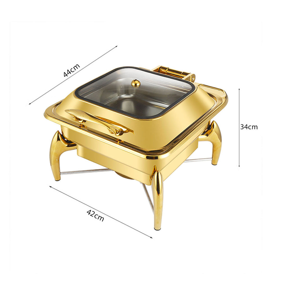 SOGA 2X Gold Plated Stainless Steel Square Chafing Dish Tray Buffet Cater Food Warmer Chafer with Top Lid • LUZ-ChafingDish294X2