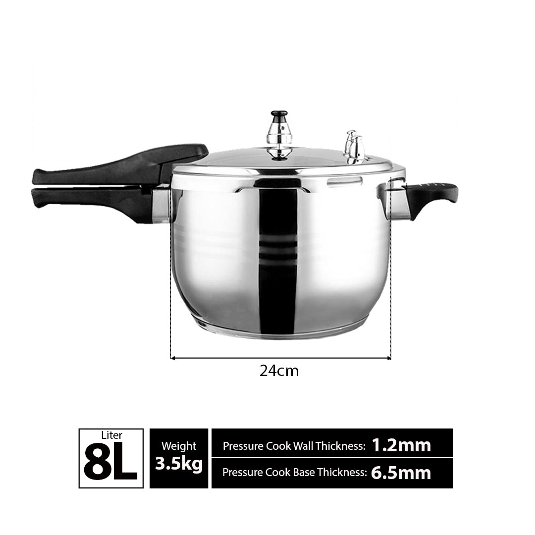 8L Commercial Grade Stainless Steel Pressure Cooker • LUZ-StainlessSteelPressureCooker8L