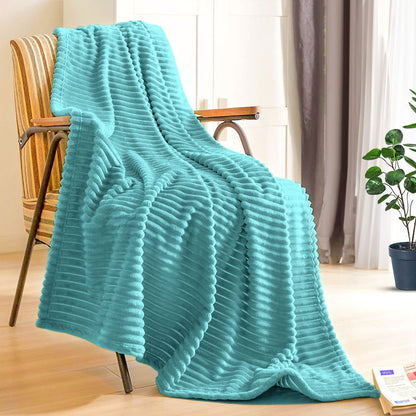 SOGA Sky Blue Throw Blanket Warm Cozy Striped Pattern Thin Flannel Coverlet Fleece Bed Sofa Comforter • LUZ-Blanket315