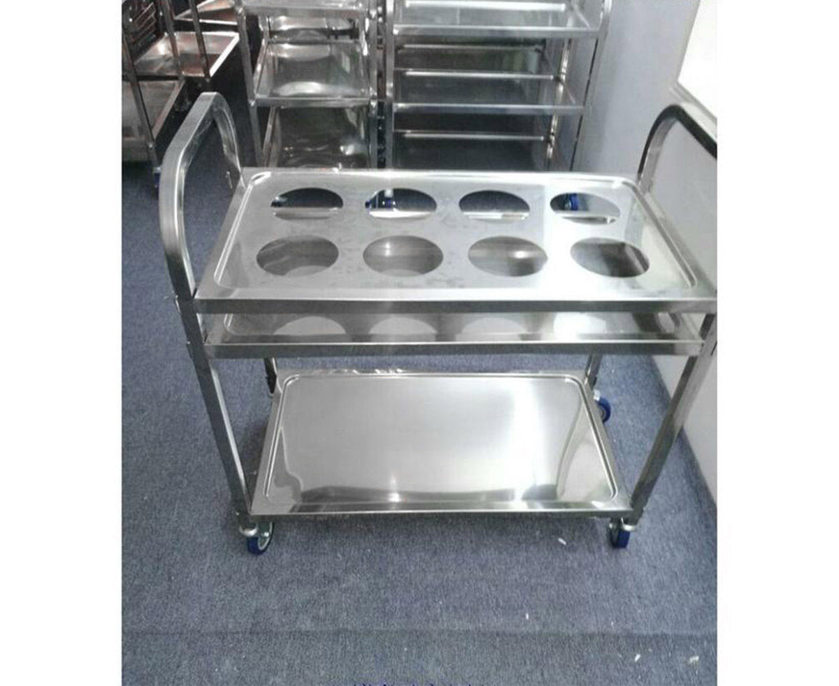 SOGA 2 Tier Stainless Steel 8 Compartment Kitchen Seasoning Car Service Trolley Condiment Holder Cart Spice Bowl • LUZ-FoodCart1209