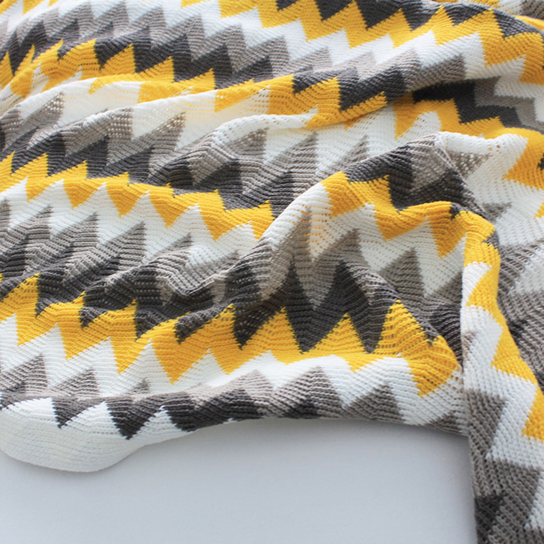 SOGA 170cm Yellow Zigzag Striped Throw Blanket Acrylic Wave Knitted Fringed Woven Cover Couch Bed Sofa Home Decor • LUZ-Blanket917