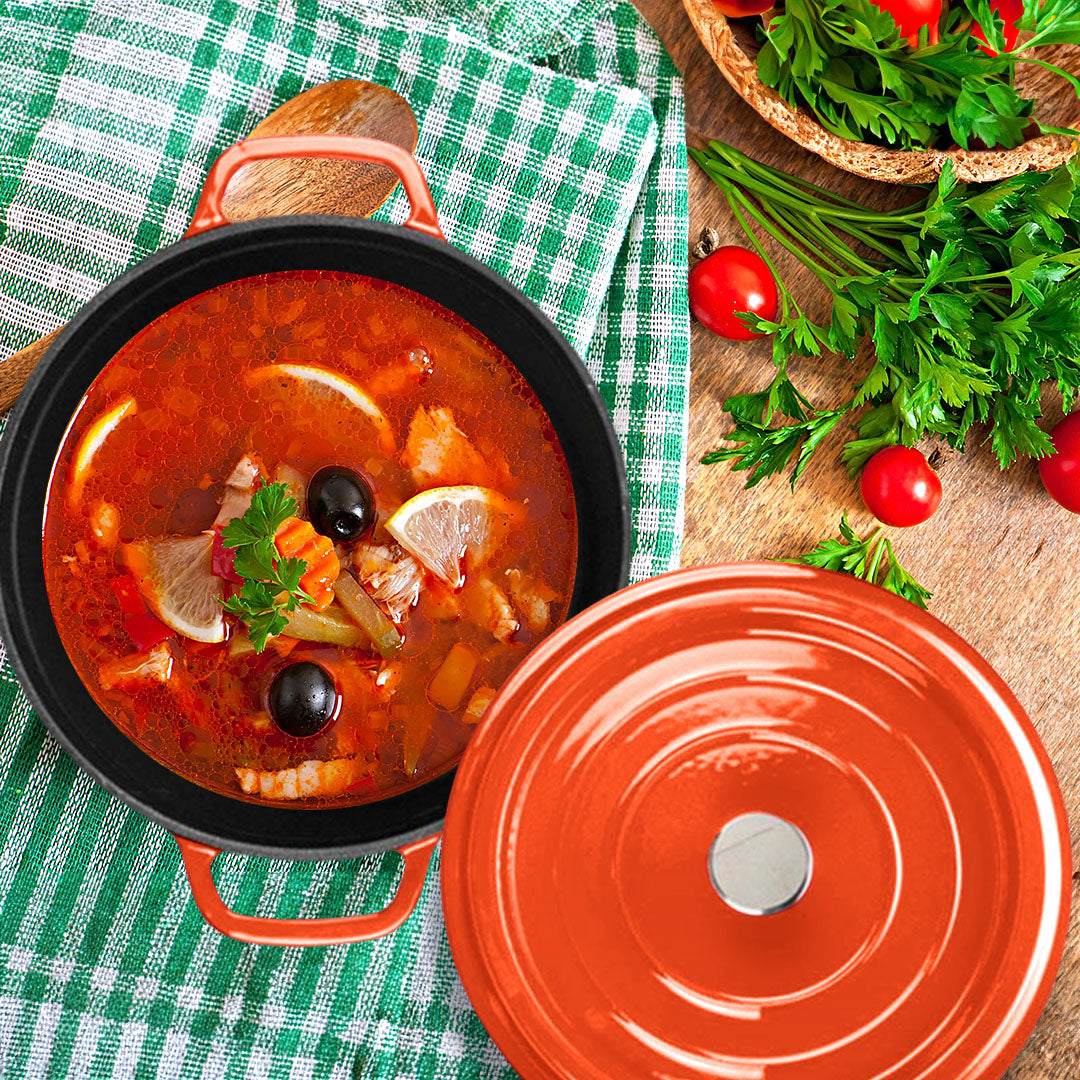 SOGA 2X Cast Iron 26cm Enamel Porcelain Stewpot Casserole Stew Cooking Pot With Lid Orange • LUZ-Stewpot26cmOrangeX2