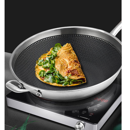 SOGA 18/10 Stainless Steel Fry Pan 34cm Frying Pan Top Grade Textured Non Stick Interior Skillet with Helper Handle and Lid • LUZ-TRIFPS34