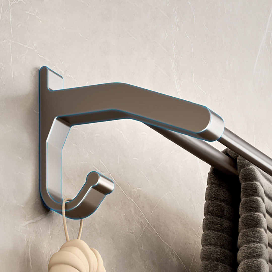 SOGA 62cm Gray Wall-Mounted Double Pole Towel Holder Bathroom Organiser Rail Hanger with Hooks • LUZ-TAN1018