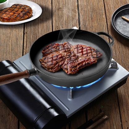 SOGA 29cm Round Cast Iron Frying Pan Skillet Steak Sizzle Platter with Helper Handle • LUZ-ZPaiC5