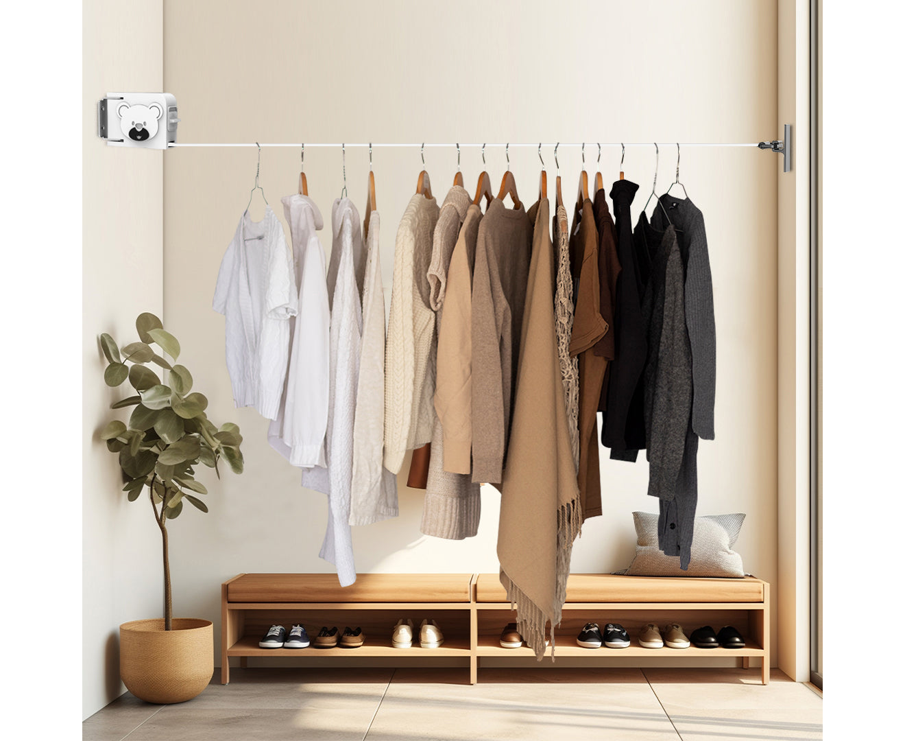 SOGA 160mm Wall-Mounted Clothes Line Dry Rack Retractable Space-Saving Foldable Hanger White • LUZ-BSLY07