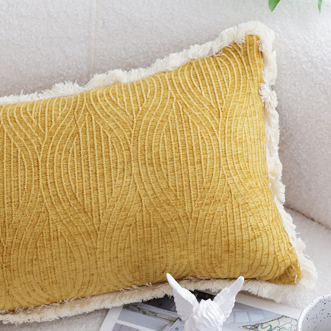 SOGA 2X 35cm Throw Pillow Turmeric Yellow Aesthetic Chenille Texture for Home Decor • LUZ-FrenchCushion314X2