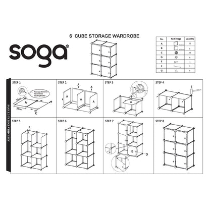 SOGA 3 Tier 6-Cube Portable Wardrobe Divide-Grid Modular Storage Organiser Foldable Closet • LUZ-Wrobe1770