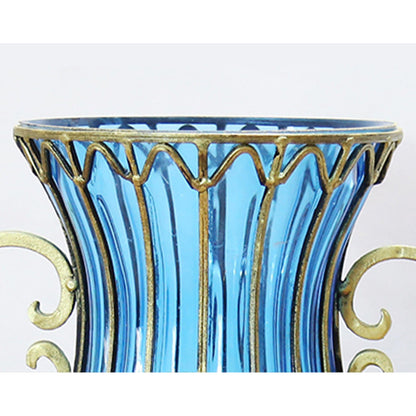 SOGA 51cm Blue Glass Tall Floor Vase with 12pcs Artificial Fake Flower Set • LUZ-Vase4880BluewRedF12