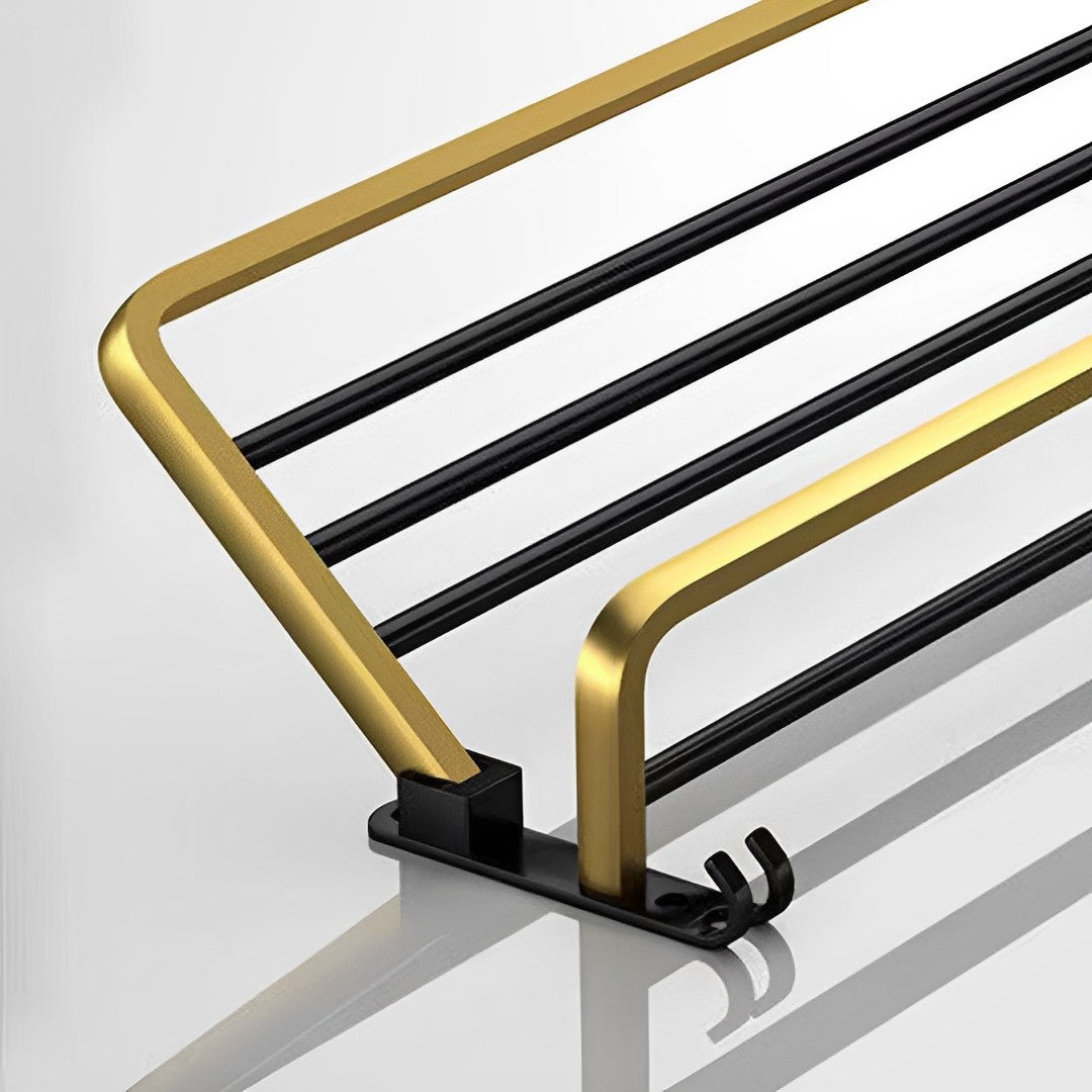 SOGA 2X 62cm Wall-Mounted Double Pole Towel Holder Bathroom Organiser Rail Hanger with Hooks • LUZ-TAN1012X2