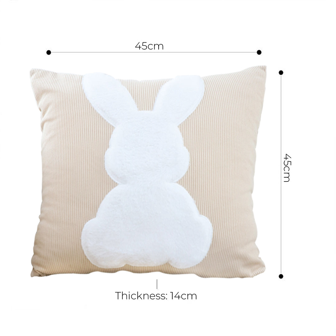 SOGA 45cm Throw Pillow Light Tan Square Cushion with Soft White Rabbit Design Decorative Home Decor • LUZ-FrenchCushion282